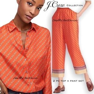 J.Crew Collection NWOT sunset silk chain print blouse + crop pant set